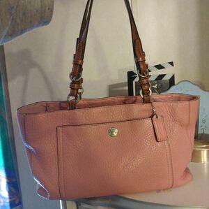 Vintage Authentic Coach Chelsea $470 Pebbled Pink + Brown Leather Tote Bag Purse